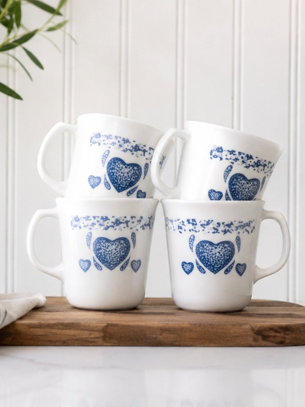 Vintage Corelle Blue Hearts Mugs | Set of 4 |Corning